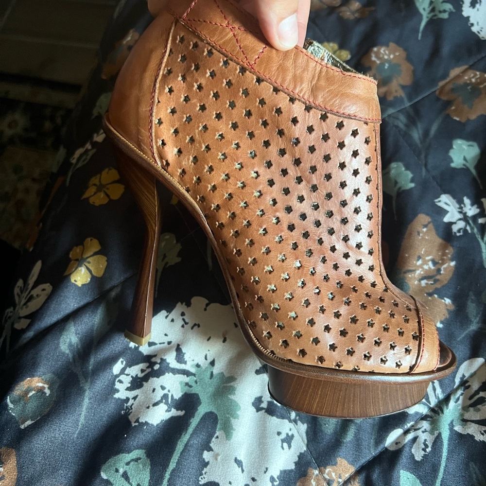 Just Cavalli Brown Heeled Boots with Perforated Design